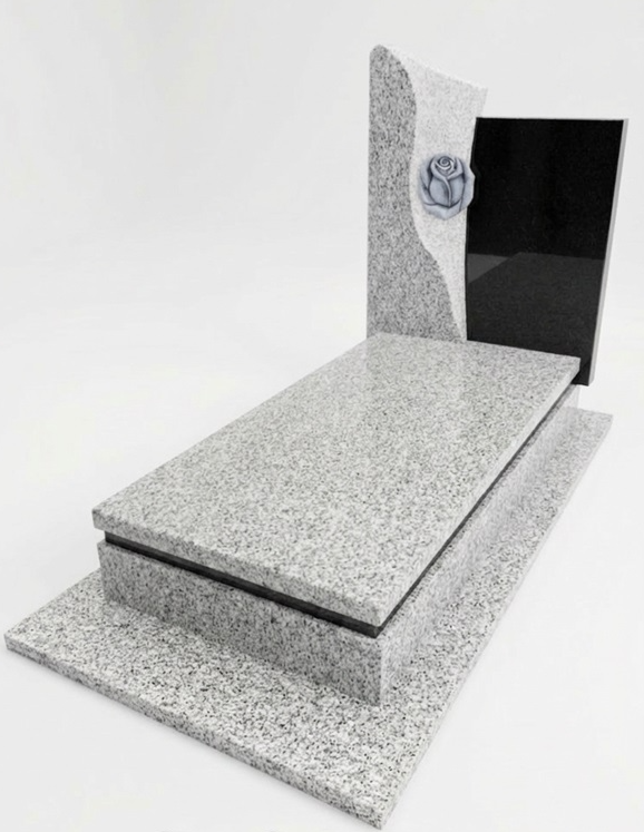 G603 Granite Monument with Black Accents & Rose Engraved Upright Headstone thumbnail 3