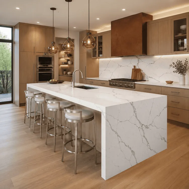 Calacatta White Quartz Slabs For Kichen Countertop thumbnail 5