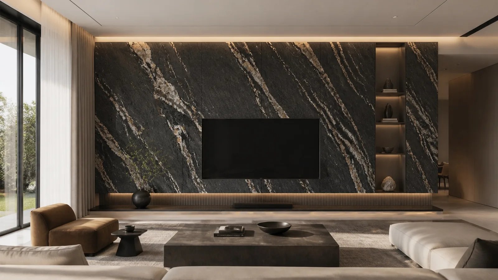Black Gold Sand Sintered Stone Slab for Feature Wall Cladding thumbnail 4