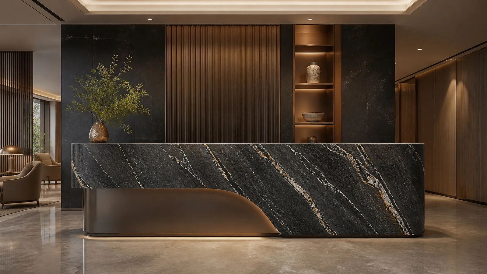 Black Gold Sand Sintered Stone Slab for Feature Wall Cladding thumbnail 5