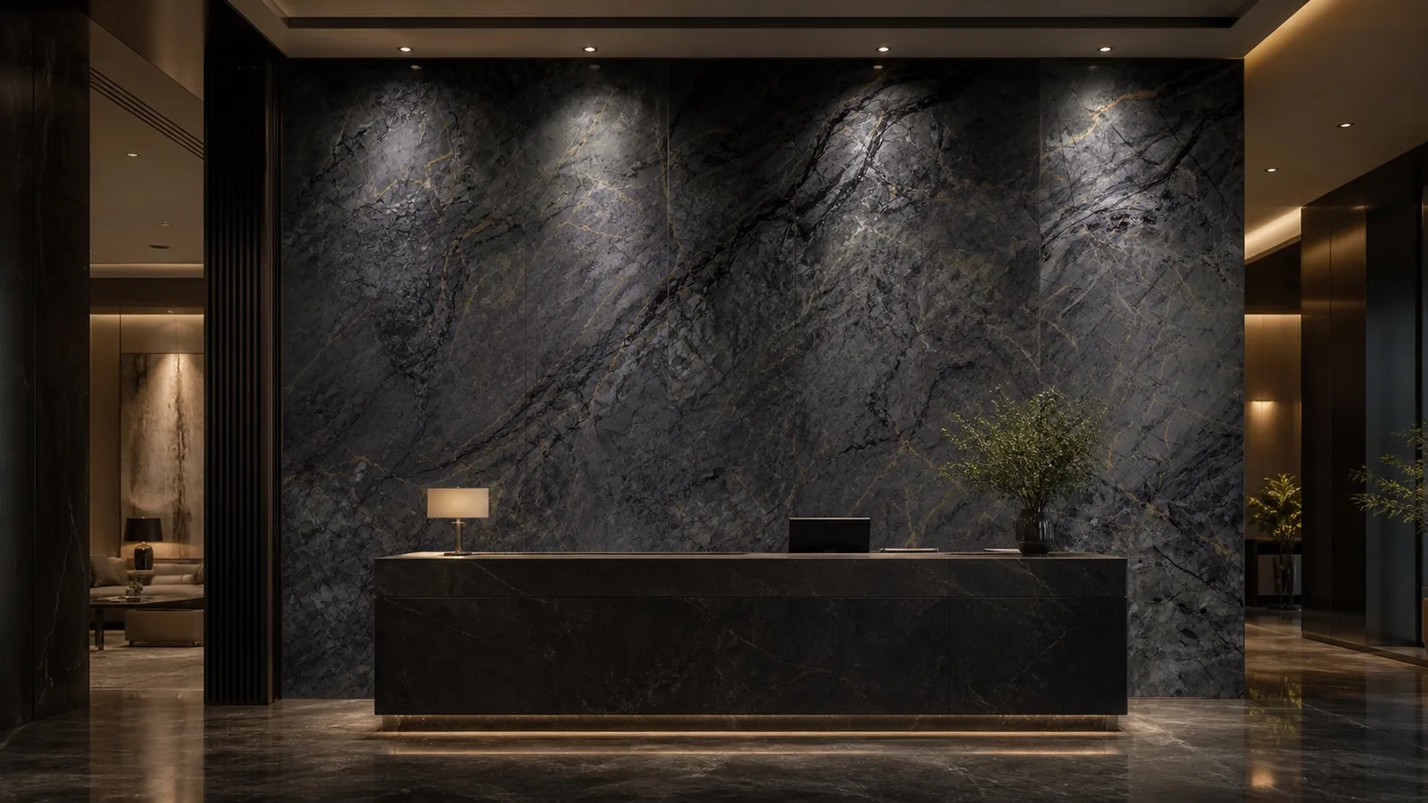 Black Moss Shadow Sintered Stone Slab for Lobby Backdrop Walls thumbnail 4