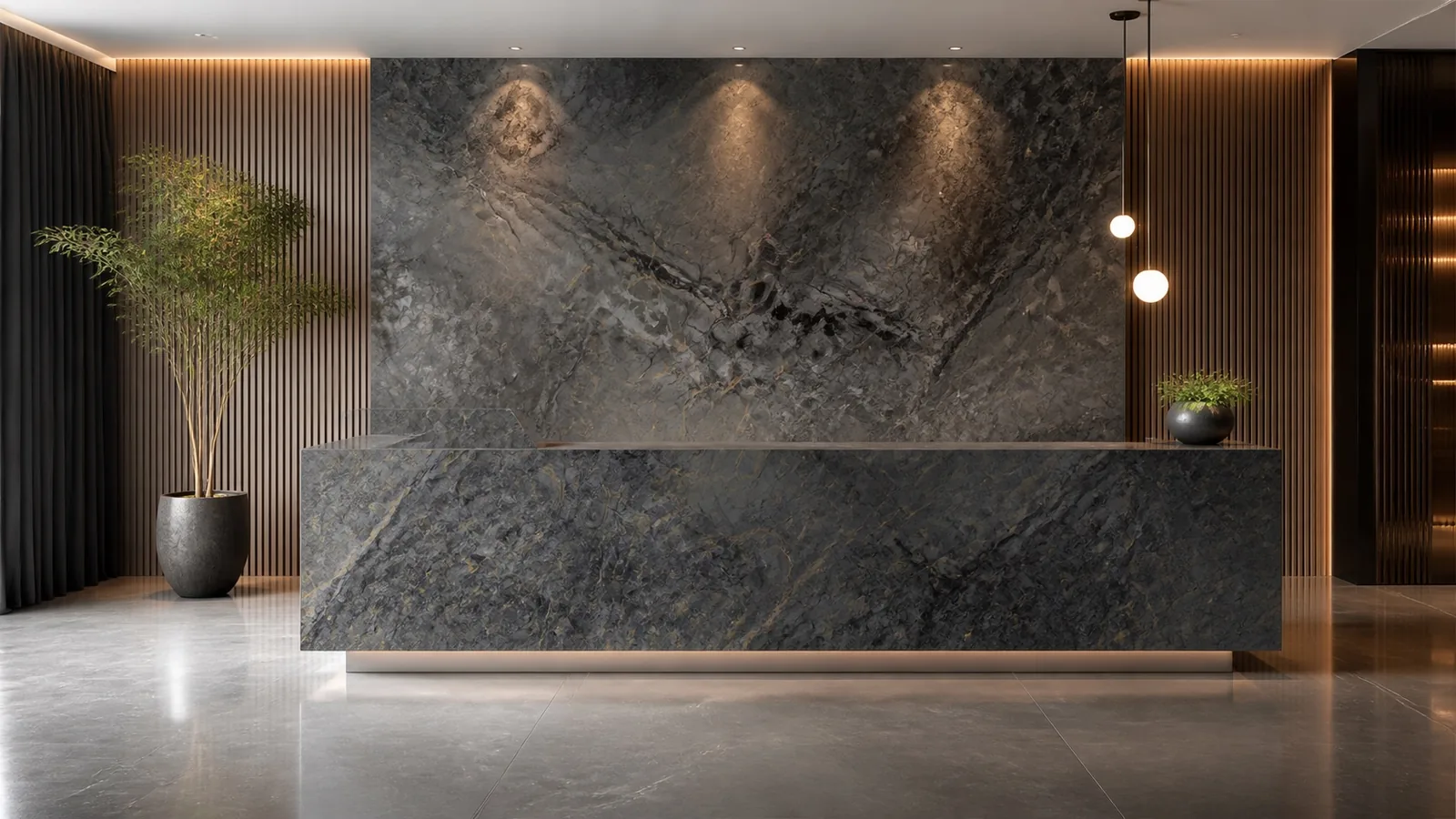 Black Moss Shadow Sintered Stone Slab for Lobby Backdrop Walls thumbnail 5