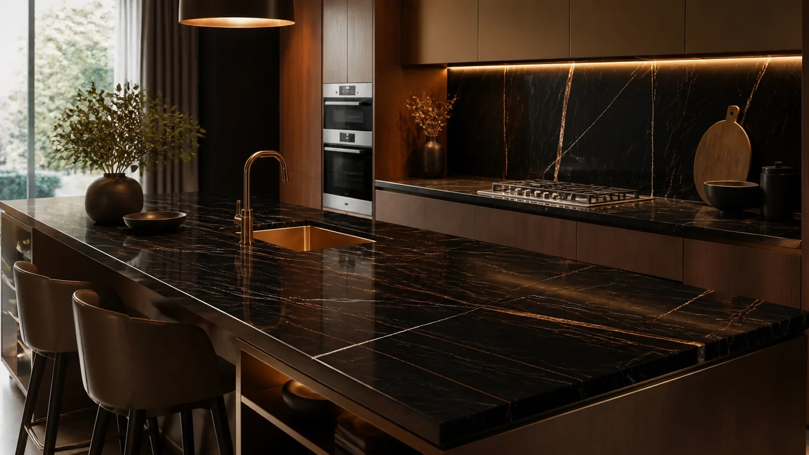 Black Gold Stone Sintered Stone Slab for Bar Countertops thumbnail 5