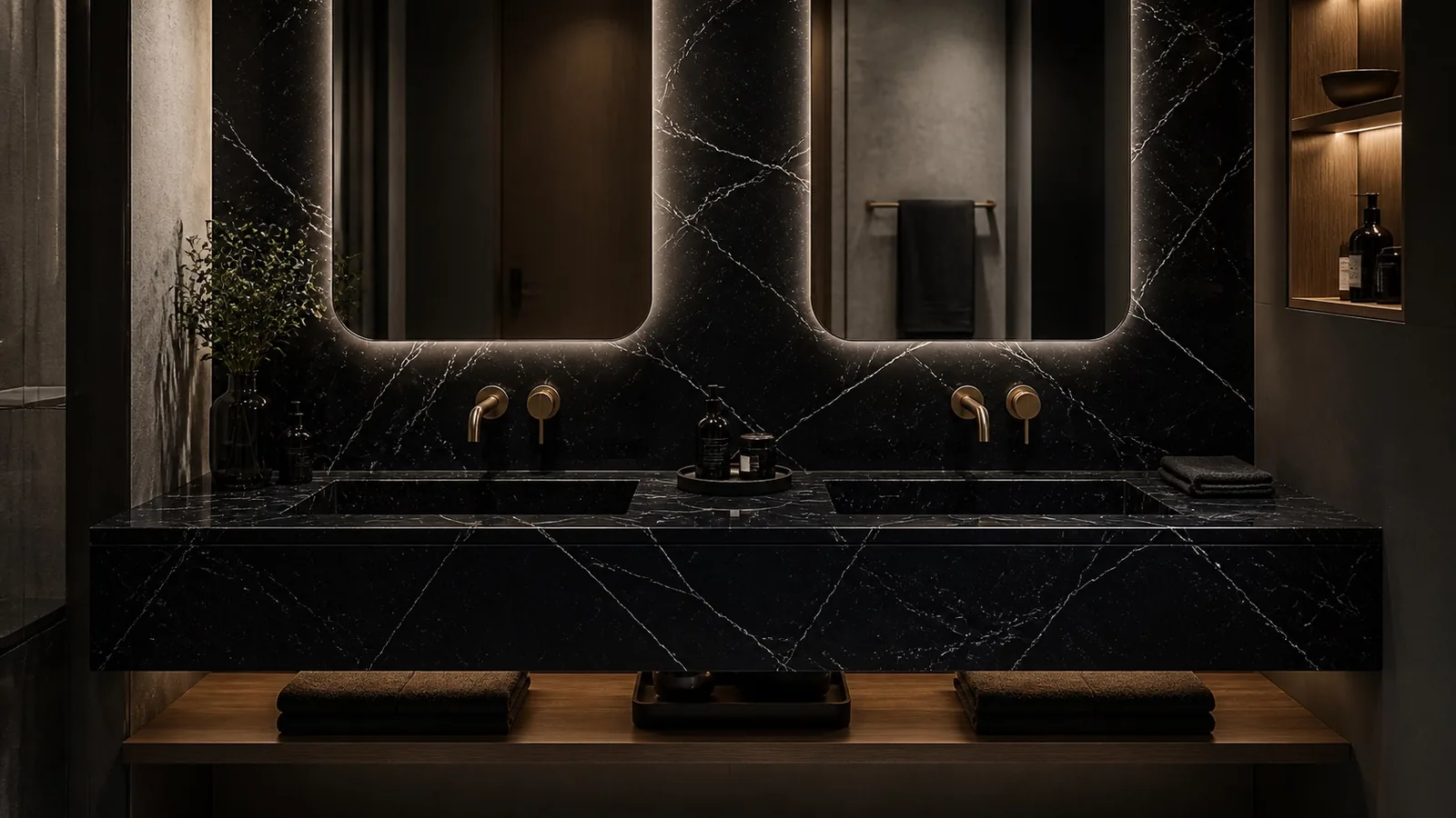 Black White Vein Sintered Stone Slab for Bathroom Countertop thumbnail 4