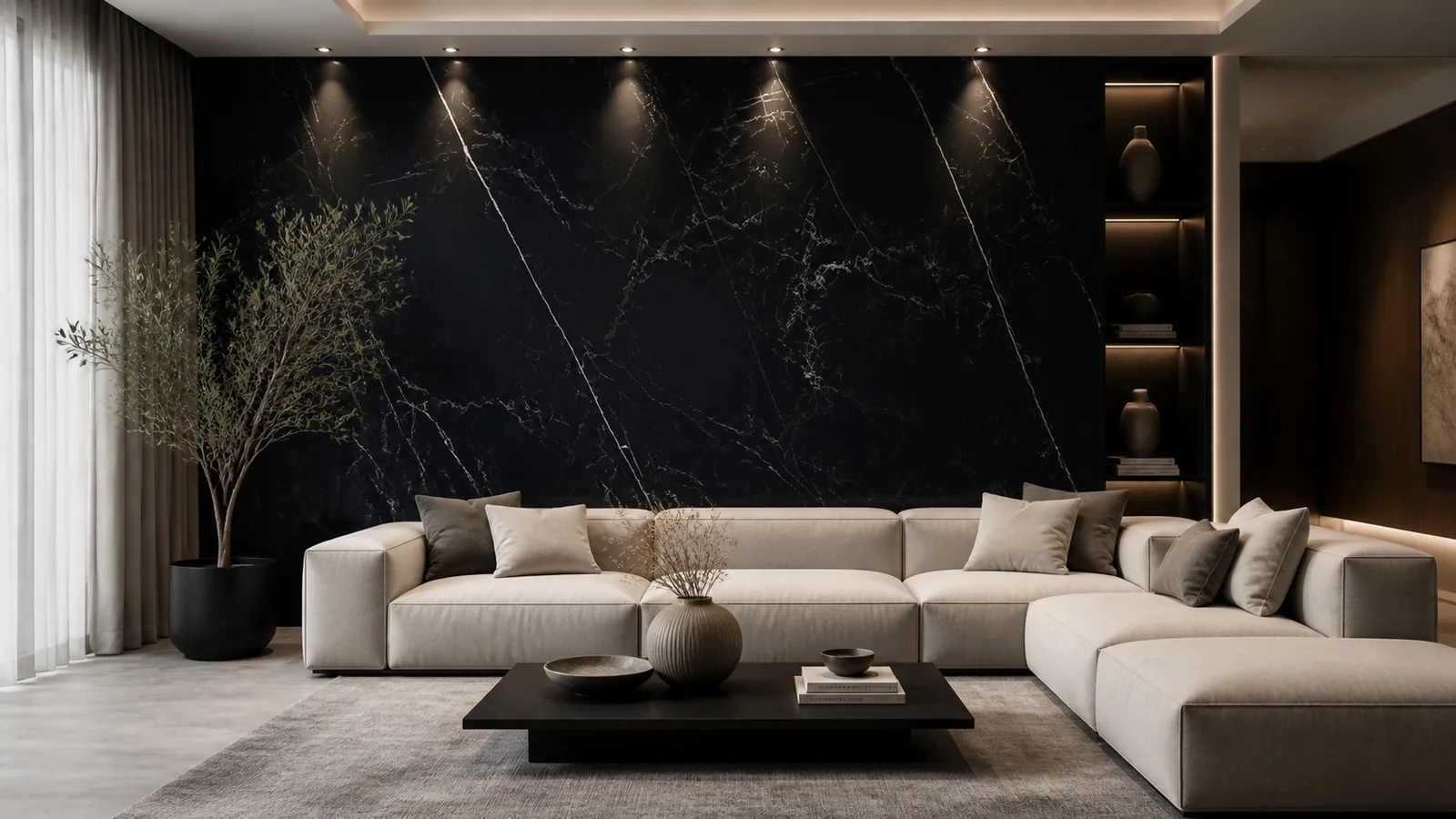 Black White Vein Sintered Stone Slab for Bathroom Countertop thumbnail 5