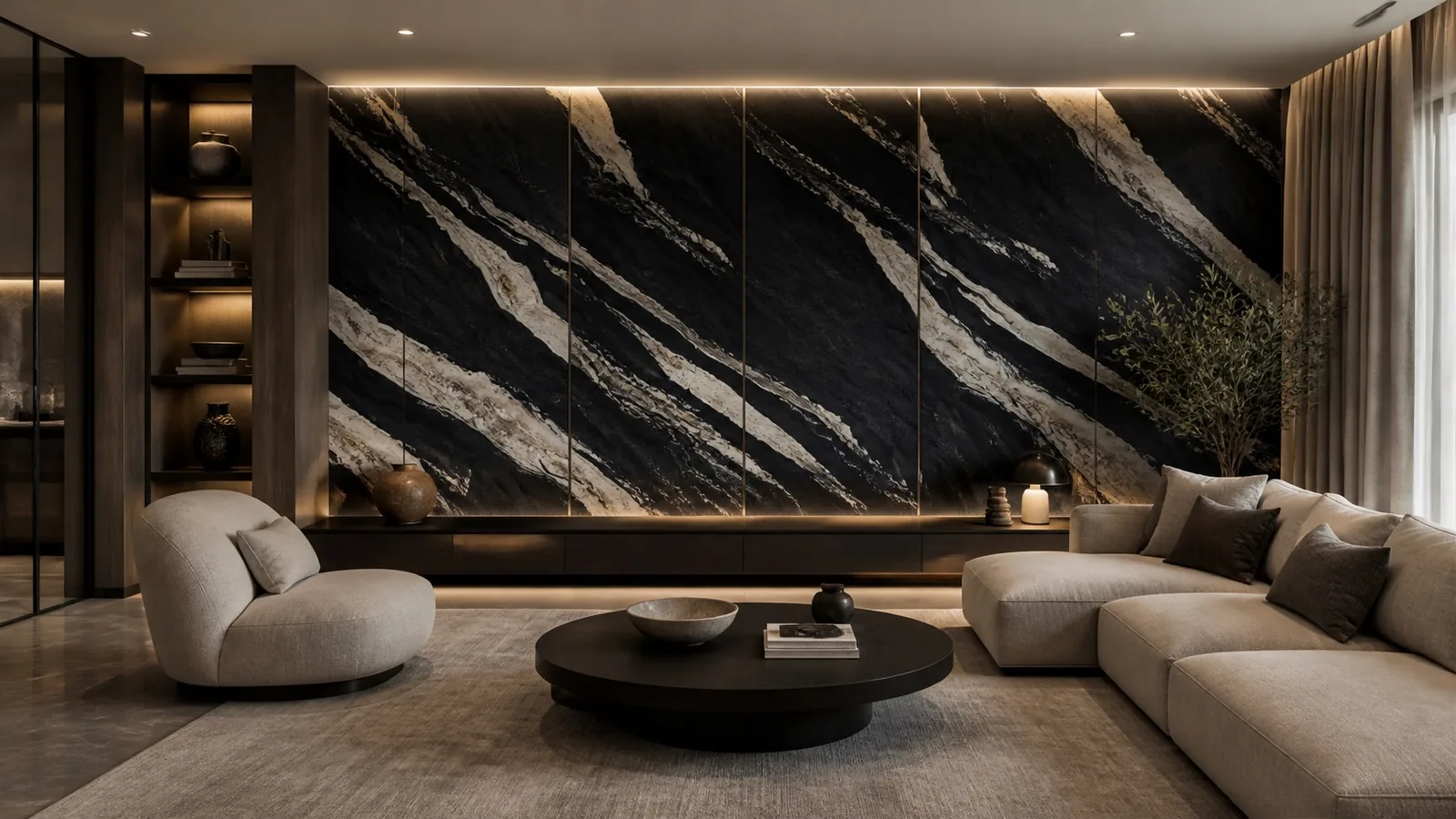 Black Audrey Sintered Stone Slab for Feature Wall Cladding thumbnail 4