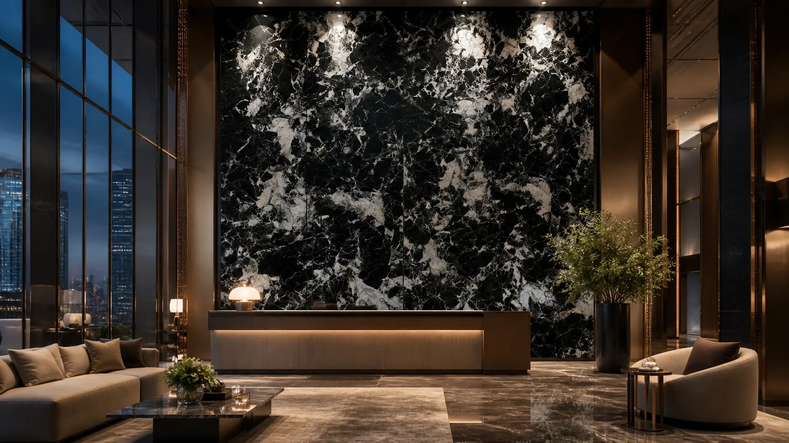 Black Bulgari Sintered Stone Slab for Lobby Backdrop Walls thumbnail 4