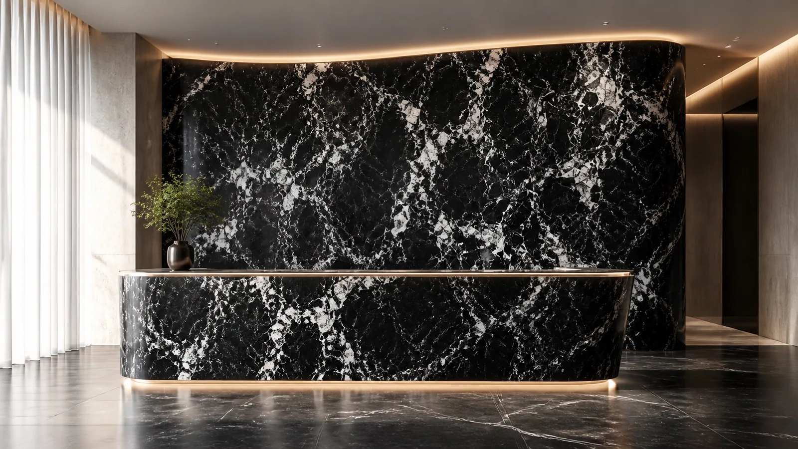 Black Bulgari Sintered Stone Slab for Lobby Backdrop Walls thumbnail 5