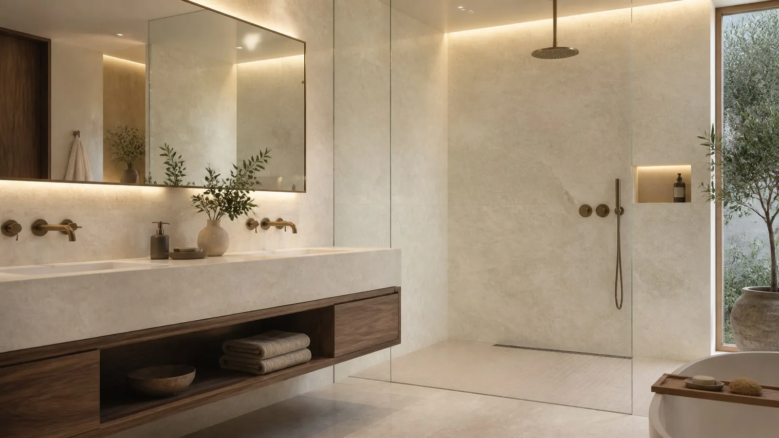 Cream Beige Iranian Travertine Sintered Stone Slab for Bathroom Wall thumbnail 4