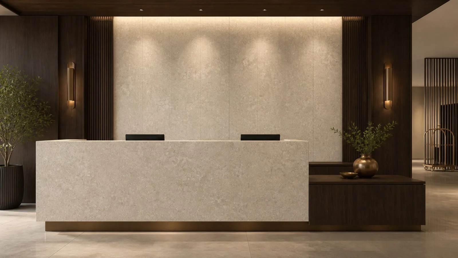 Brown Beige Pass Stone Sintered Stone Slab for Reception Counter thumbnail 4