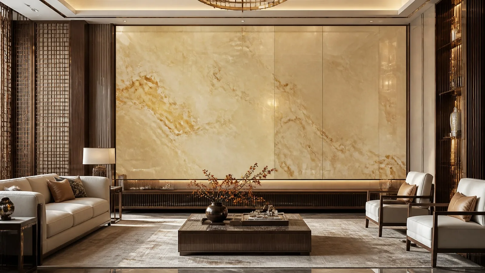 Golden Beige Hetian Yellow Sintered Stone Slab for Feature Wall thumbnail 4