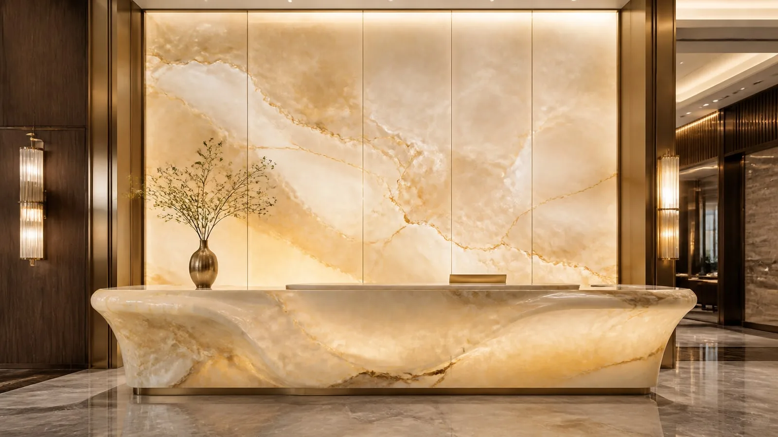 Golden Beige Hetian Yellow Sintered Stone Slab for Feature Wall thumbnail 5