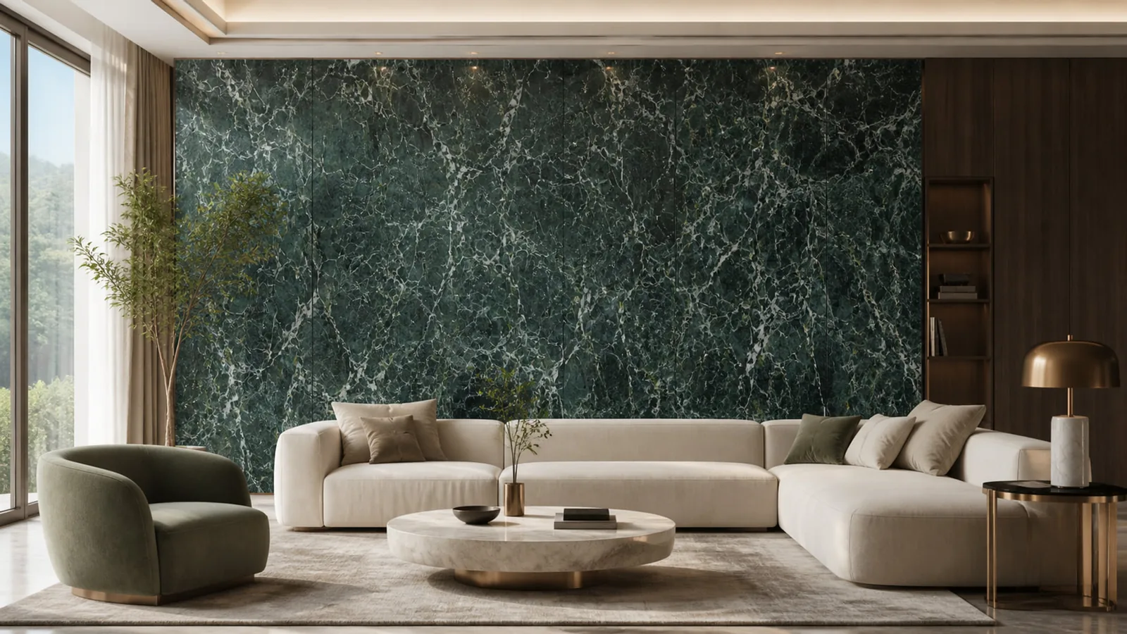 Deep Emerald Green Prada Marble Sintered Stone Slab for Feature Wall thumbnail 4