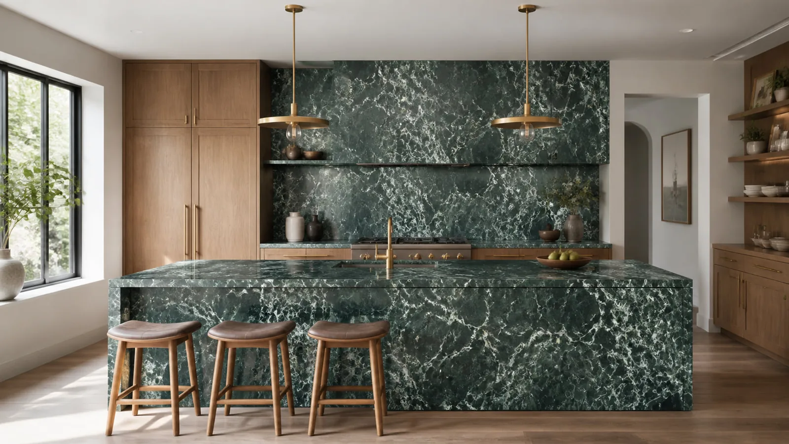 Deep Emerald Green Prada Marble Sintered Stone Slab for Feature Wall thumbnail 5