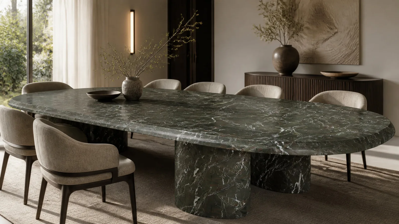 Dark Forest Green Levante Marble Sintered Stone Slab for Kitchen Island thumbnail 5