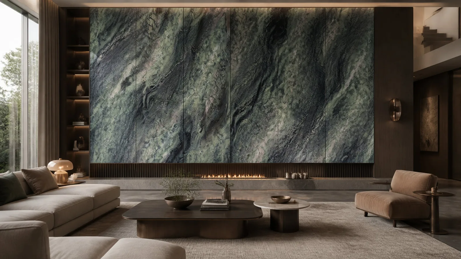 Moss Green Pandora Marble Sintered Stone Slab for Luxury Feature Wall thumbnail 4