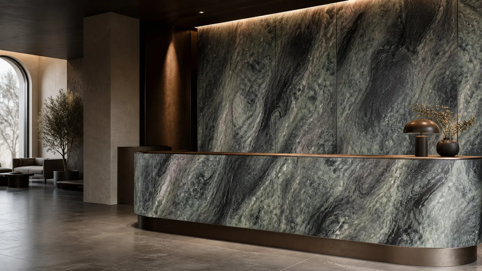 Moss Green Pandora Marble Sintered Stone Slab for Luxury Feature Wall thumbnail 5