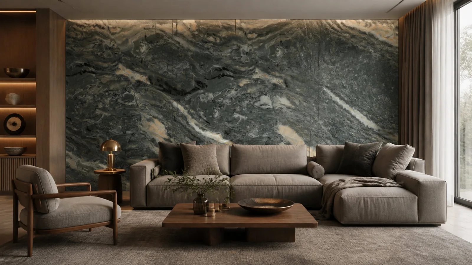 Smoky Green Begonia Marble Sintered Stone Slab for Interior Feature Wall thumbnail 4