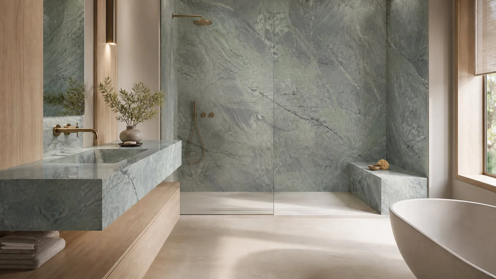 Pale Celadon Green Wonderland Marble Sintered Stone Slab for Spa Bathroom thumbnail 4