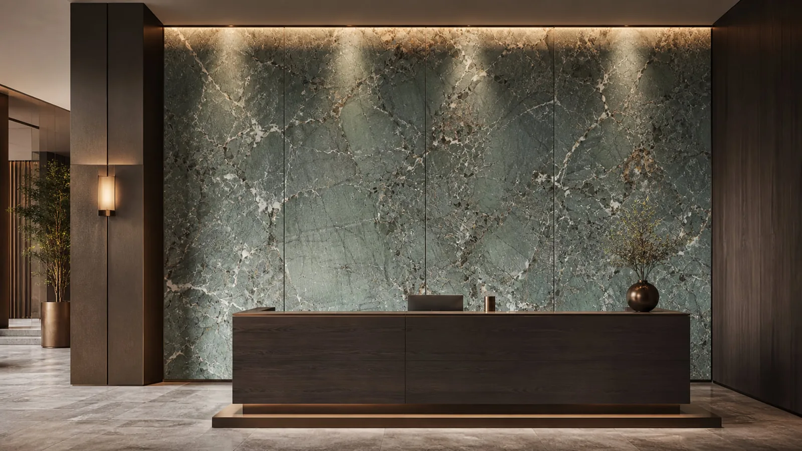 Sage Green Agate Breccia Sintered Stone Slab for Reception Wall thumbnail 4