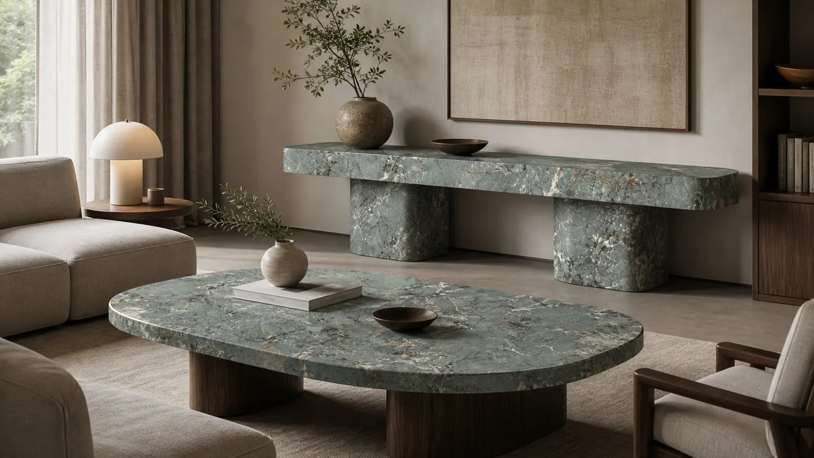 Sage Green Agate Breccia Sintered Stone Slab for Reception Wall thumbnail 5