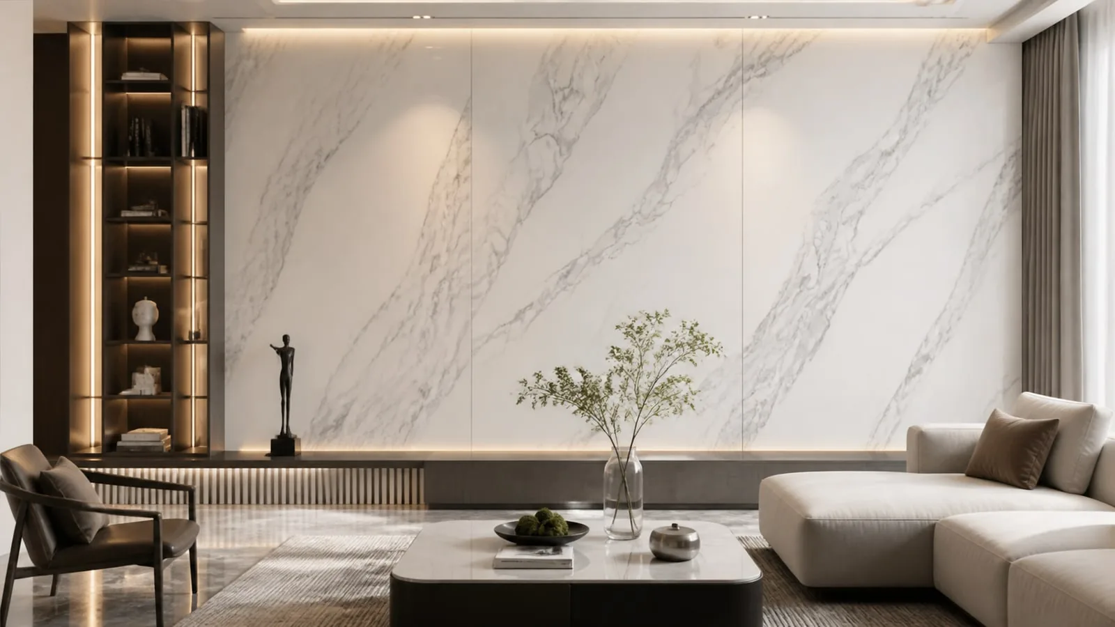 White Fish Belly White Sintered Stone Slab Feature Wall Cladding thumbnail 4