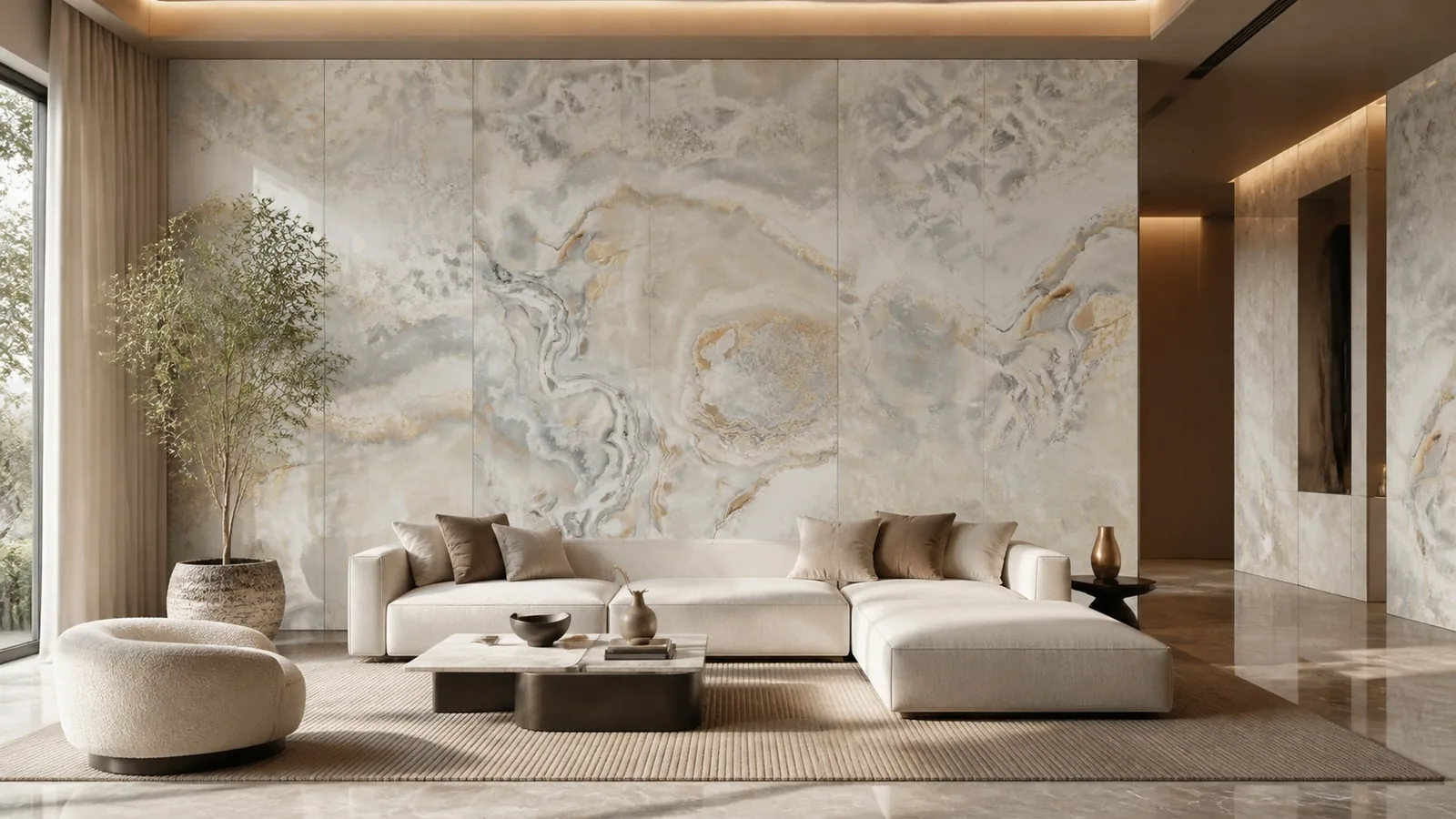 Ivory White Cosmic Ivory Sintered Stone Slab Feature Wall Cladding thumbnail 4