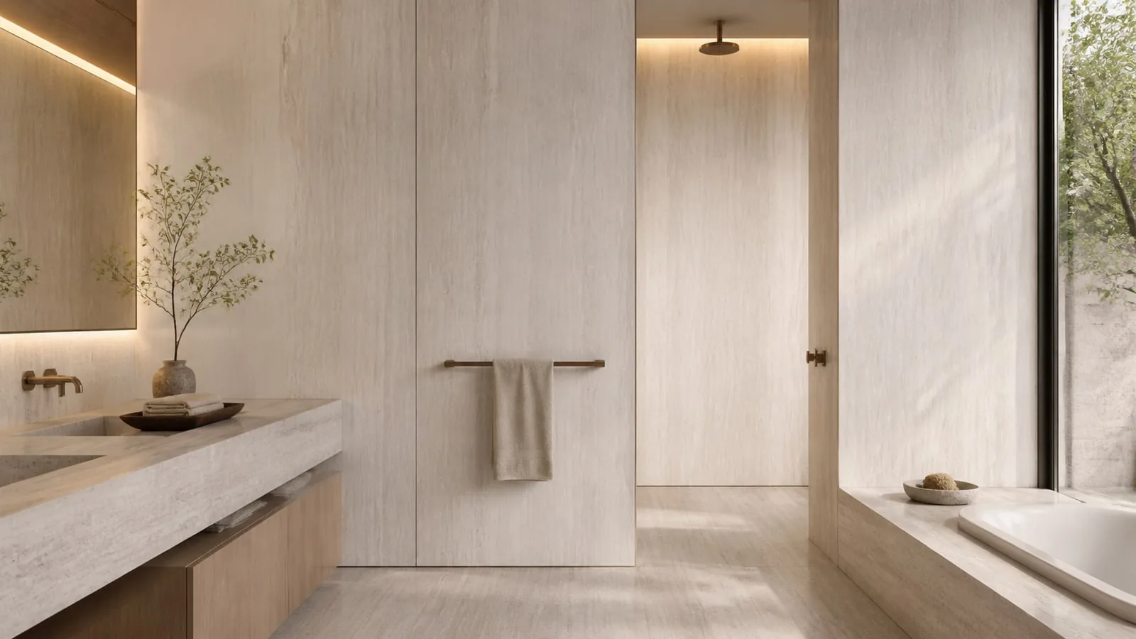 Ivory White Limestone Travertine Ivory Sintered Stone Slab Feature Wall Cladding thumbnail 4