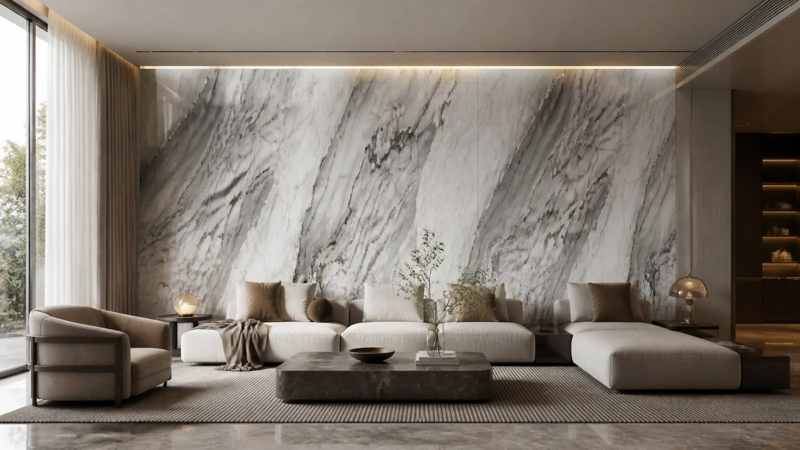 White Fish Belly Floral White Sintered Stone Slab Feature Wall Cladding thumbnail 4