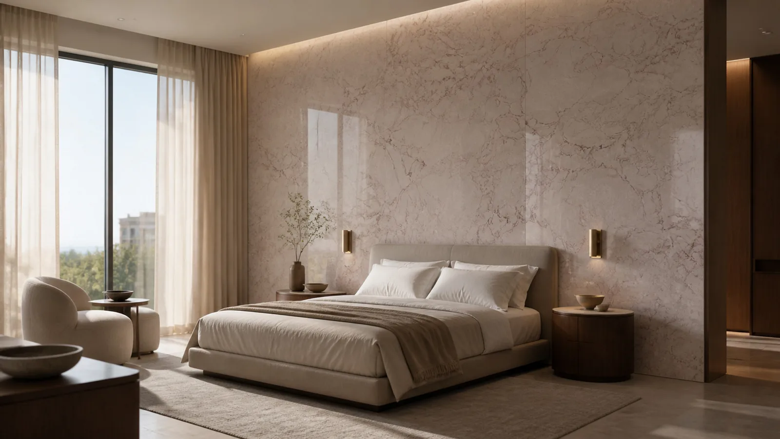 Rose Beige Burgundy Web Vein Recycled Marble Sintered Stone Slabs for Boutique Hotel Walls thumbnail 5