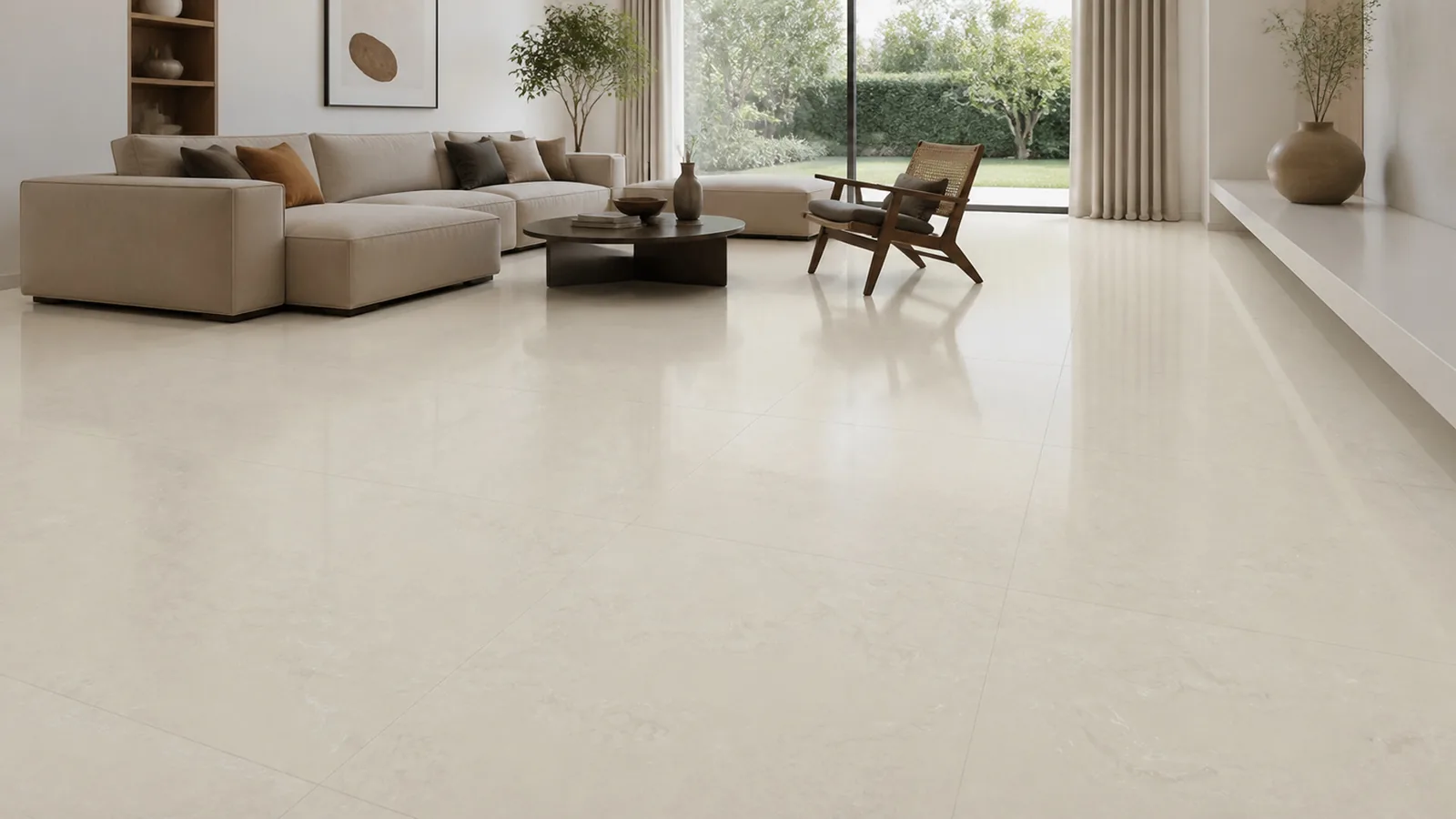 Ivory Cream White Soft Cloud Vein Recycled Marble Sintered Stone Slabs for Residential Flooring thumbnail 3