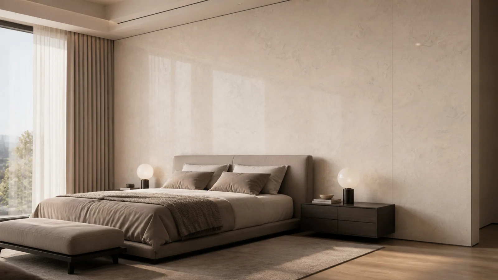 Beige Peach Beige Gentle Ripple Vein Recycled Marble Sintered Stone Slabs for Bedroom Feature Walls thumbnail 5