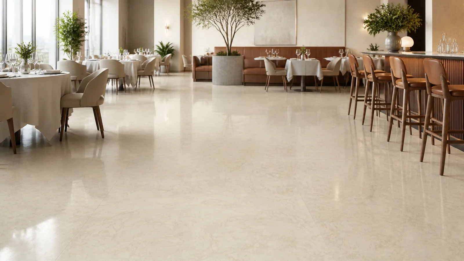 Beige Sand Beige Flowing Cloud Vein Recycled Marble Sintered Stone Slabs for Restaurant Floors thumbnail 3