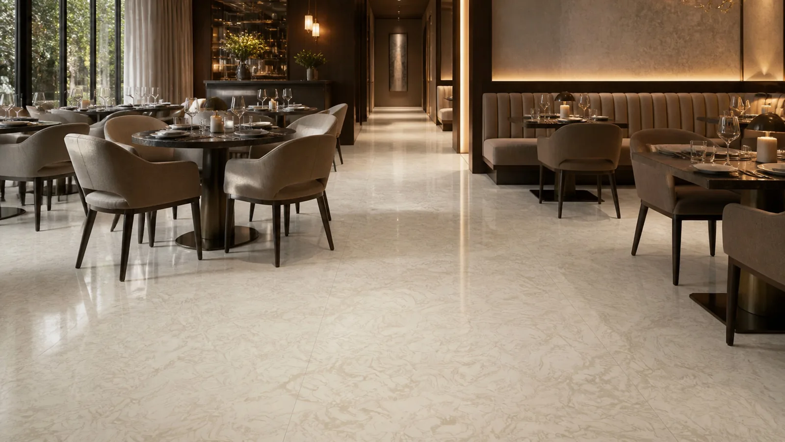 Beige Sand Beige Flowing Cloud Vein Recycled Marble Sintered Stone Slabs for Restaurant Floors thumbnail 4