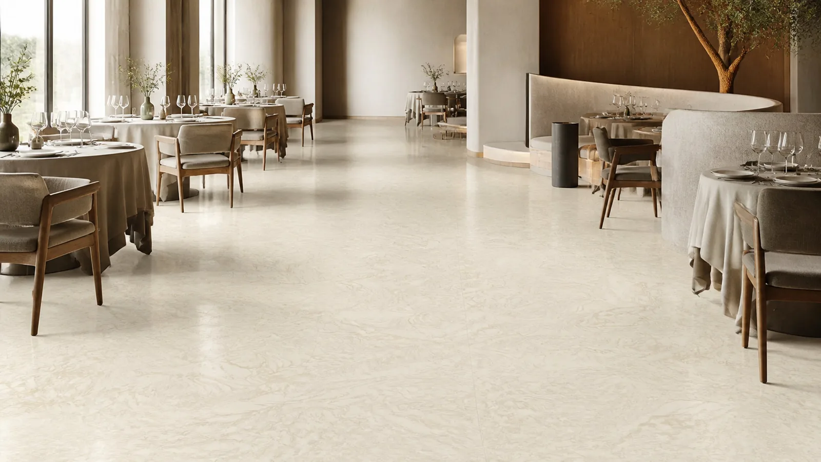 Beige Sand Beige Flowing Cloud Vein Recycled Marble Sintered Stone Slabs for Restaurant Floors thumbnail 5