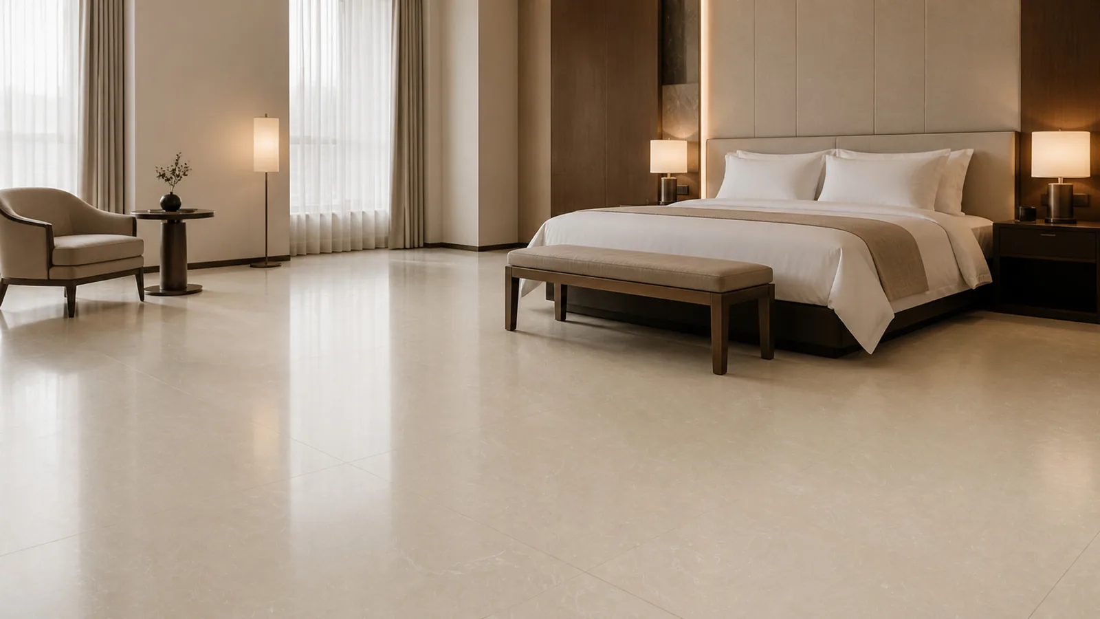 Beige Champagne Beige Fine Feather Vein Recycled Marble Sintered Stone Slabs for Hotel   Floors thumbnail 5