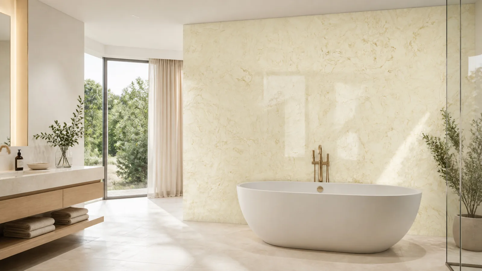Gold Cream Gold Layered Cloud Vein Recycled Marble Sintered Stone Slabs for Luxury Bathroom Walls thumbnail 3