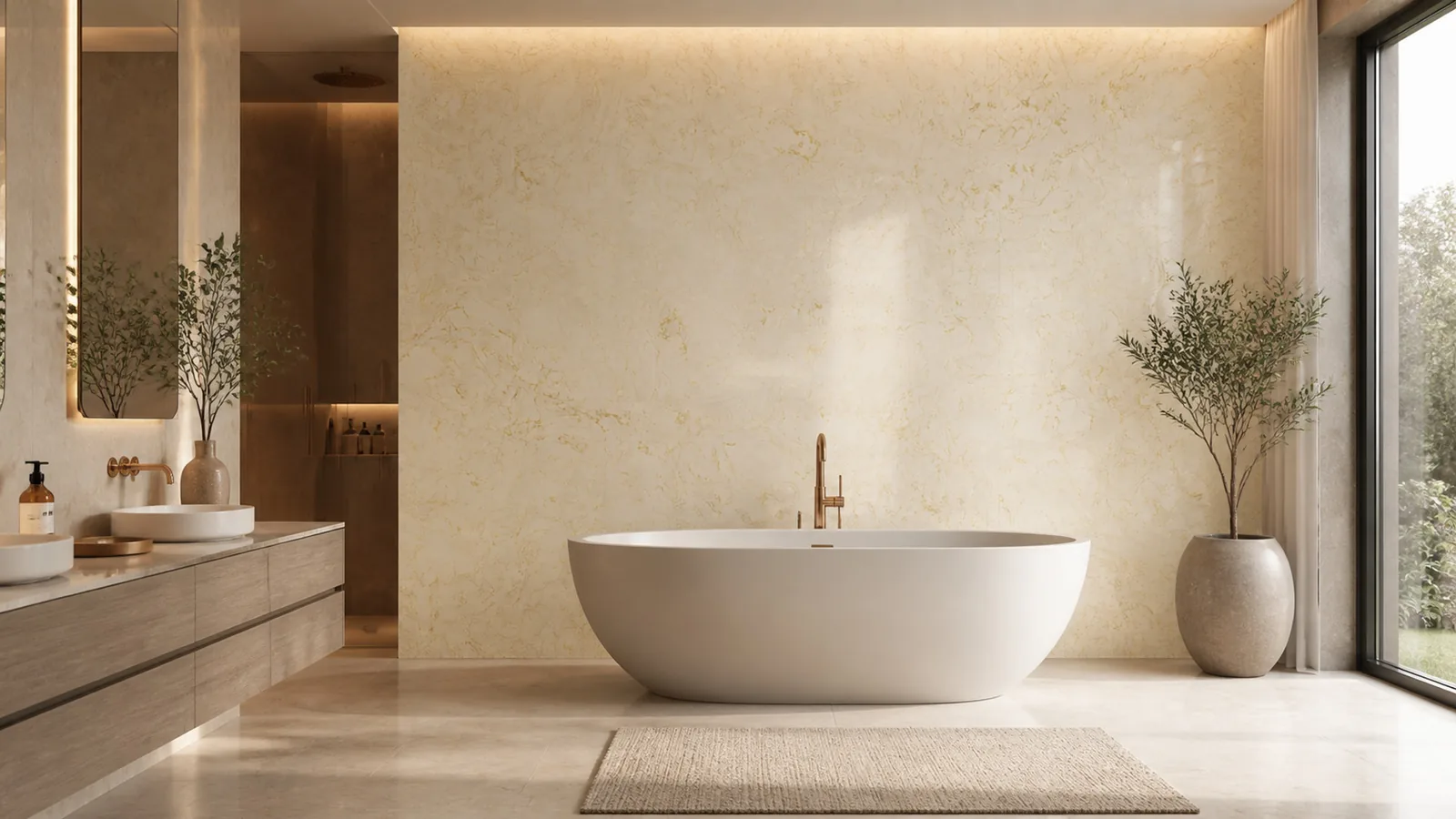 Gold Cream Gold Layered Cloud Vein Recycled Marble Sintered Stone Slabs for Luxury Bathroom Walls thumbnail 4