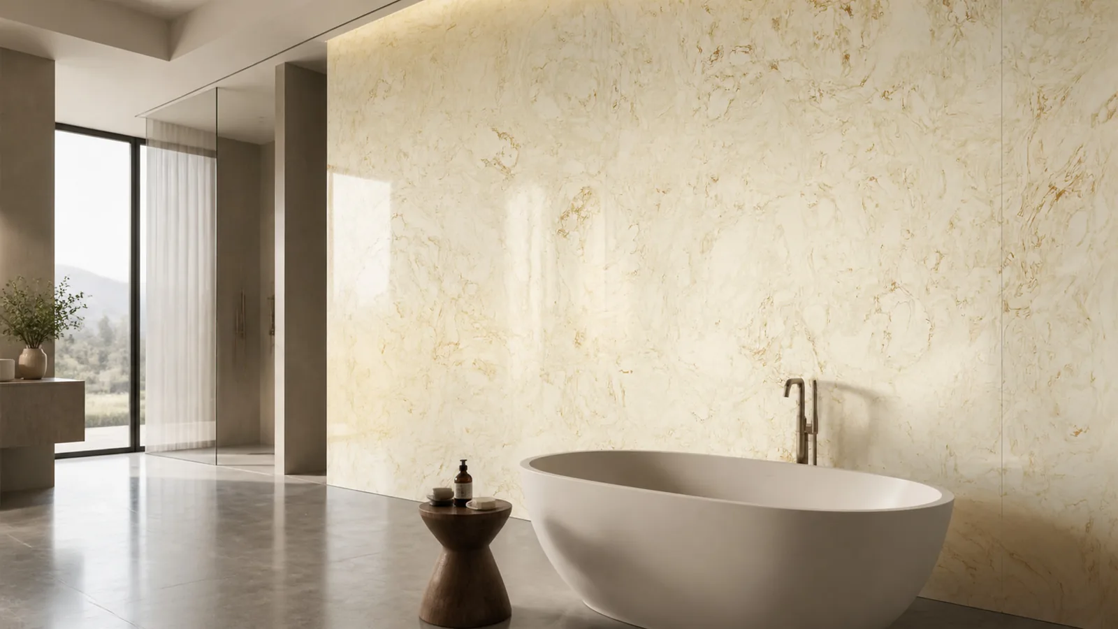 Gold Cream Gold Layered Cloud Vein Recycled Marble Sintered Stone Slabs for Luxury Bathroom Walls thumbnail 5