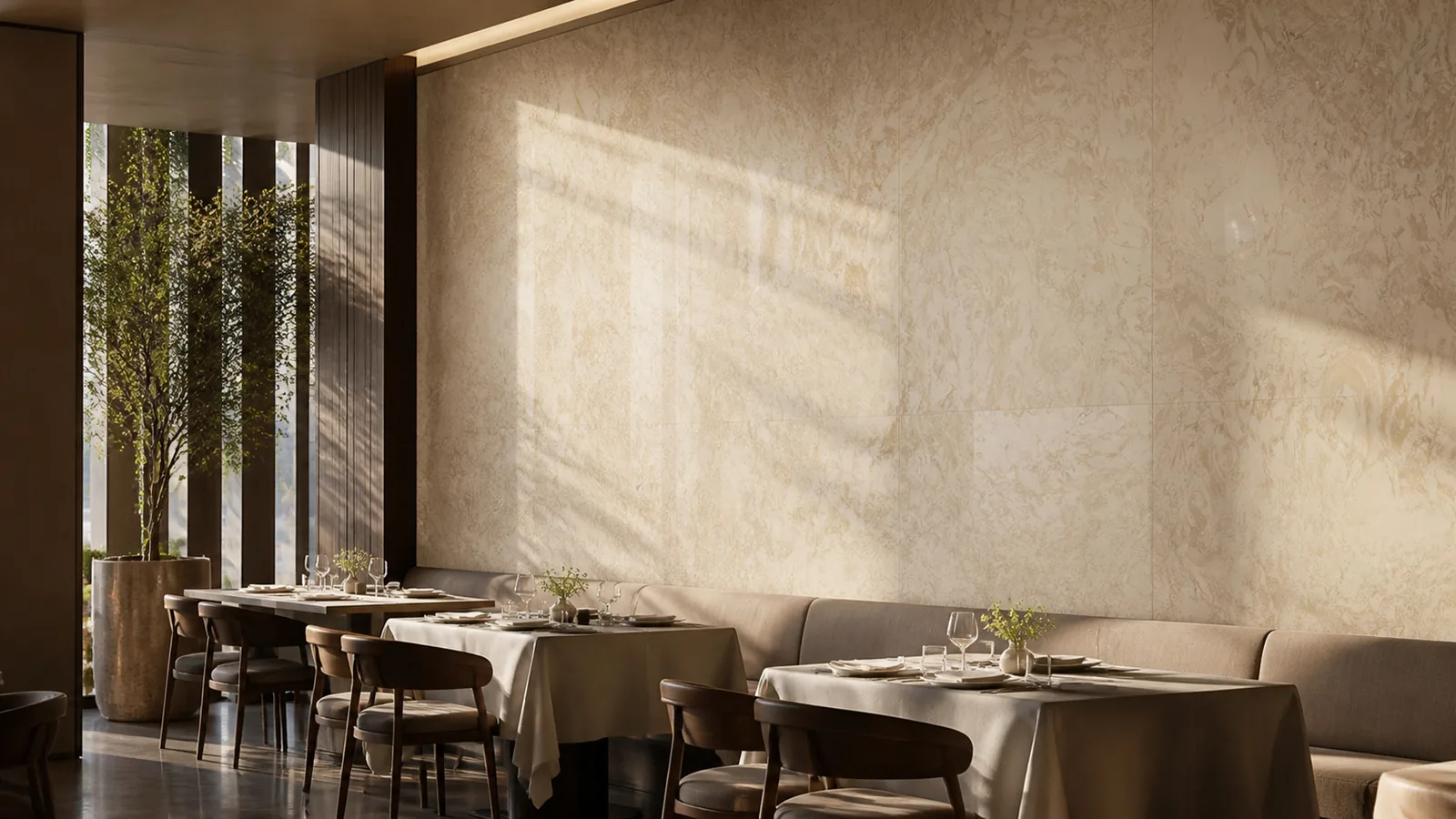 BeigeHoney Beige Flowing Wave Vein Recycled Marble Sintered Stone Slabs for Restaurant Feature Walls thumbnail 5