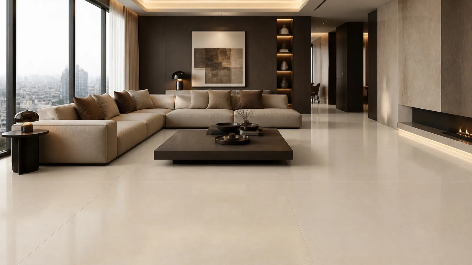 Beige Warm Beige Subtle Mist Vein Recycled Marble Sintered Stone Slabs for Apartment Floors thumbnail 4