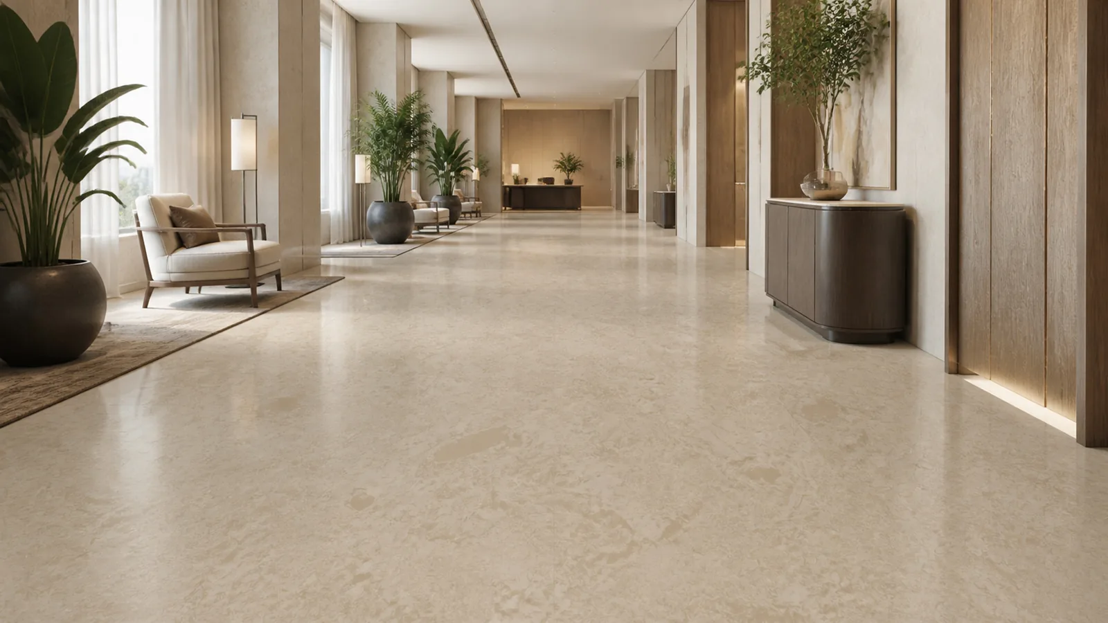 Beige Taupe Beige Soft Cloud Vein Recycled Marble Sintered Stone Slabs for Hotel Corridor Floors thumbnail 3