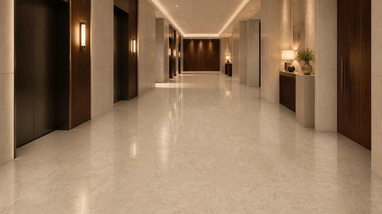 Beige Taupe Beige Soft Cloud Vein Recycled Marble Sintered Stone Slabs for Hotel Corridor Floors thumbnail 4