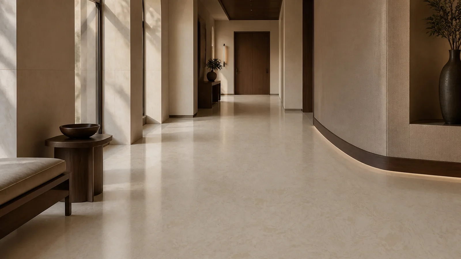 Beige Taupe Beige Soft Cloud Vein Recycled Marble Sintered Stone Slabs for Hotel Corridor Floors thumbnail 5