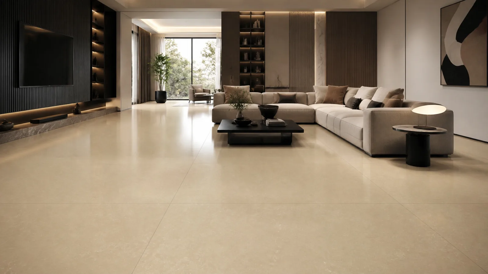 Gold Beige Fine Fiber Vein Recycled Marble Sintered Stone Slabs for Living Room Floors thumbnail 4