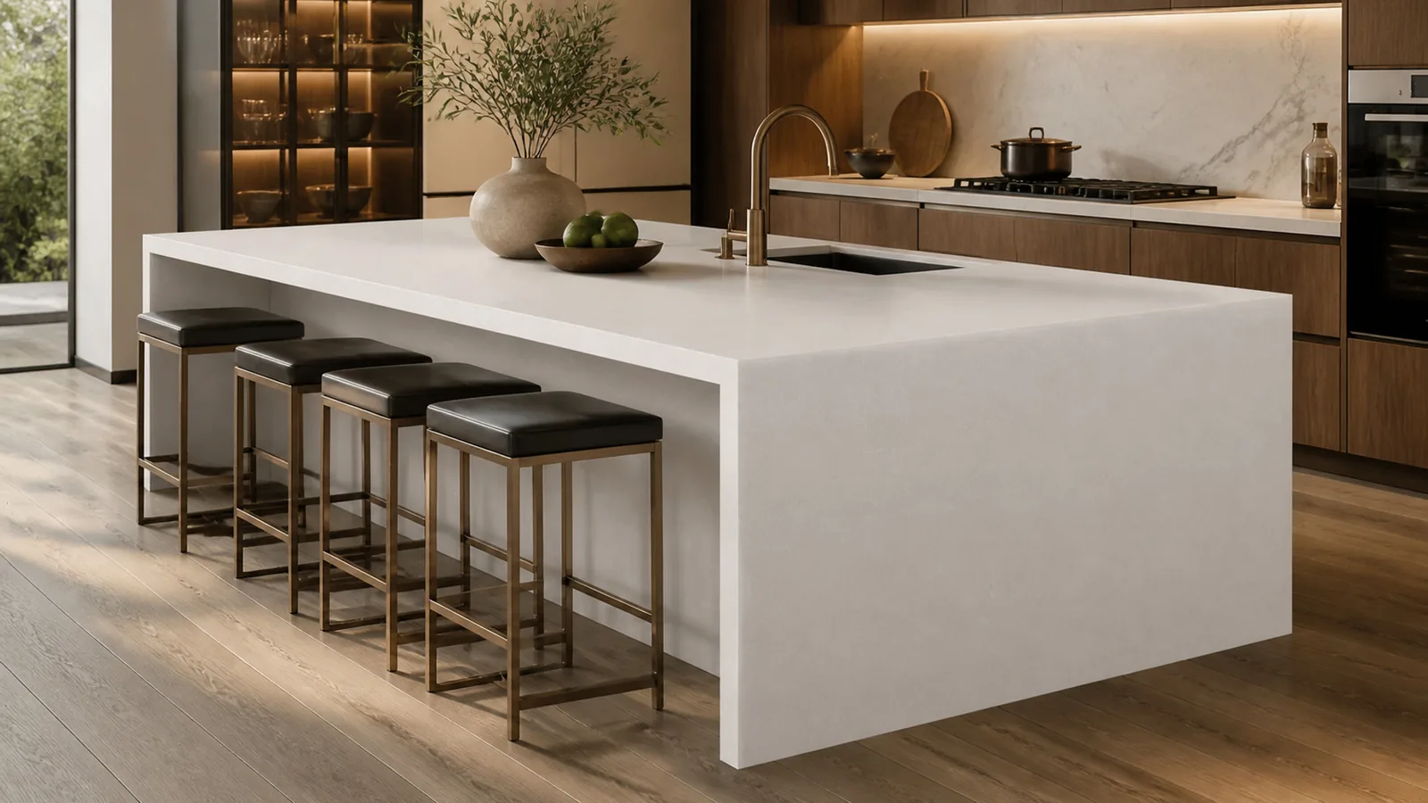 White Porcelain White Subtle Frost Vein Recycled Marble Sintered Stone Slabs for Kitchen Islands thumbnail 4