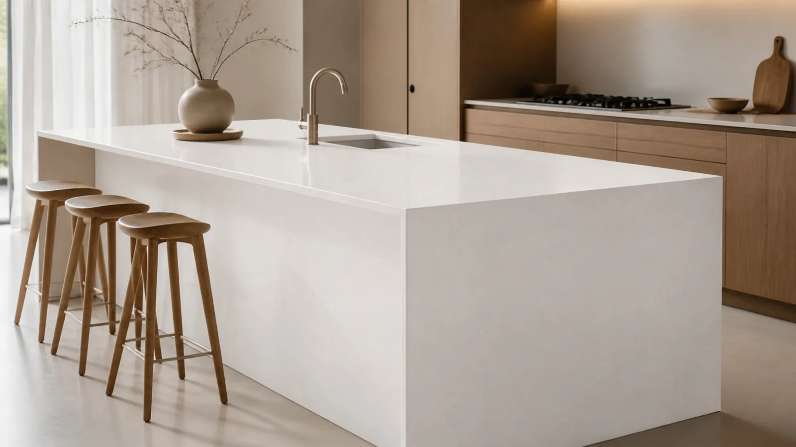 White Porcelain White Subtle Frost Vein Recycled Marble Sintered Stone Slabs for Kitchen Islands thumbnail 5