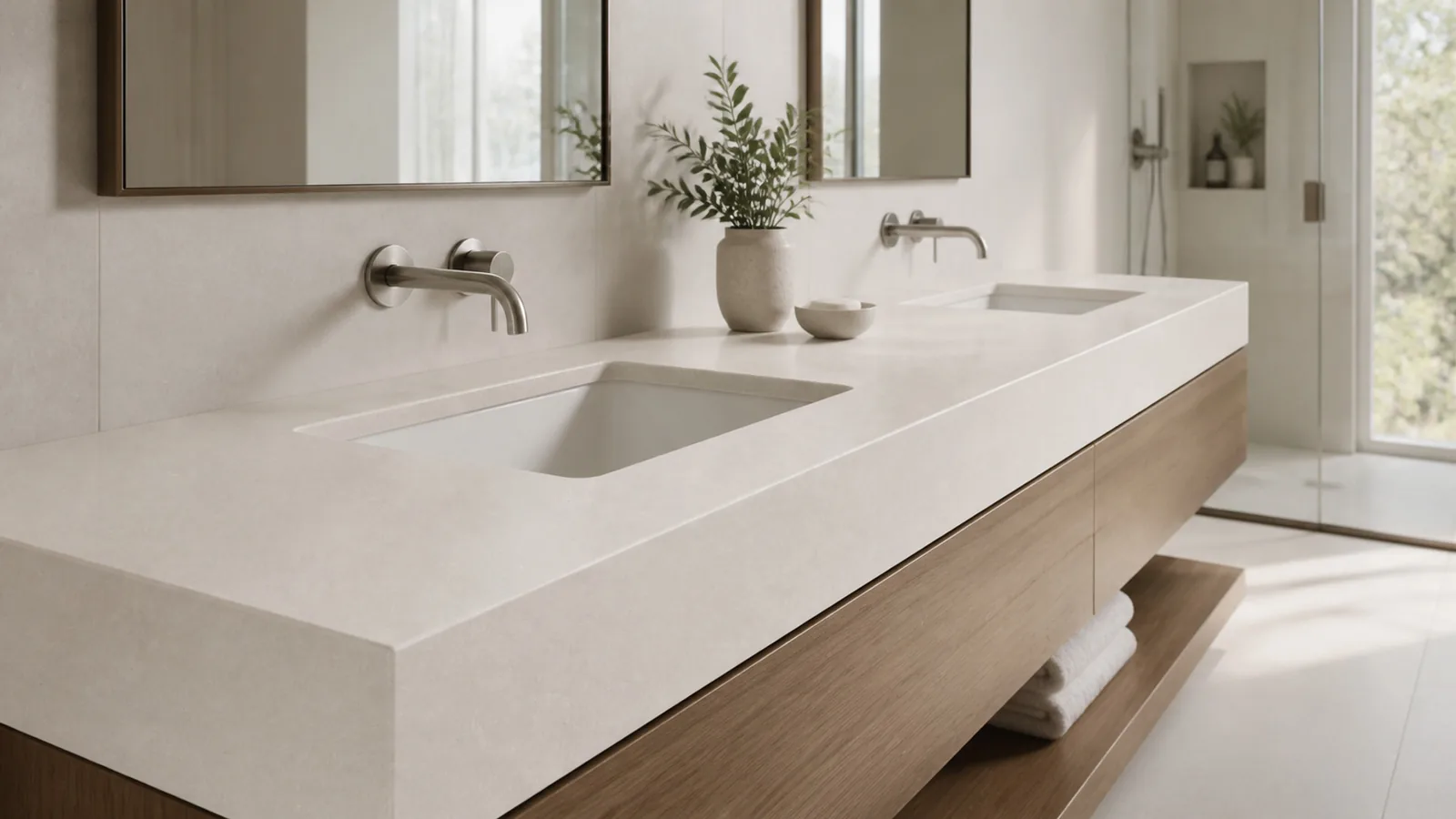 White Pearl White Soft Swirl Vein Recycled Marble Sintered Stone Slabs for Bathroom Vanity Tops thumbnail 3