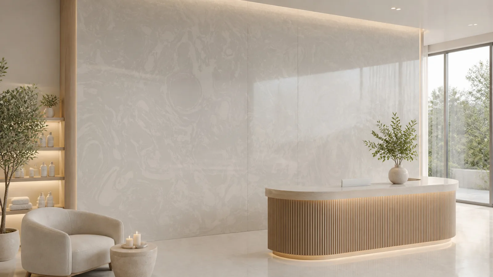 Grey Cloud Gray Circular Swirl Vein Recycled Marble Sintered Stone Slabs for Spa Reception Walls thumbnail 3
