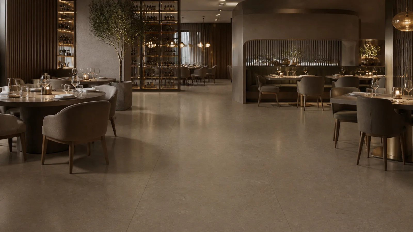 Brown Mocha Brown Subtle Fiber Vein Recycled Marble Sintered Stone Slabs for Restaurant Floors thumbnail 4